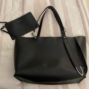 Beautiful Leather Tote Bag with Zippered Clutch